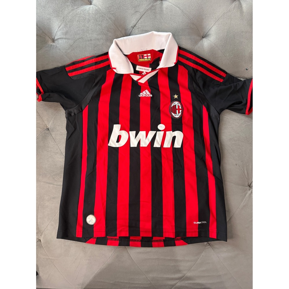 Adidas AC Milan Home Jersey Red Black Striped bwin Soccer Shirt Youth M 11-12Y